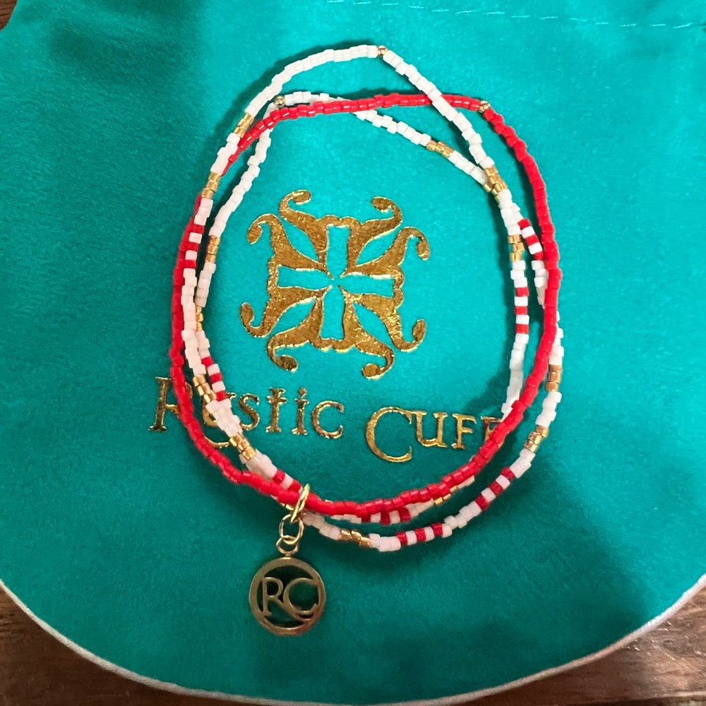 Rustic cuff red and white Friendship bracelet.